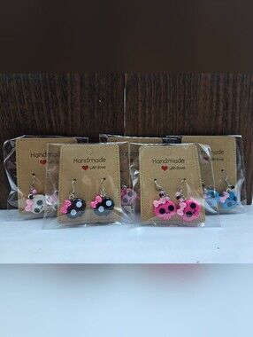 NWT Girly Skull Earrings Pierced Pink Bow Gothcore Dangle Drop Jewelry Handmade